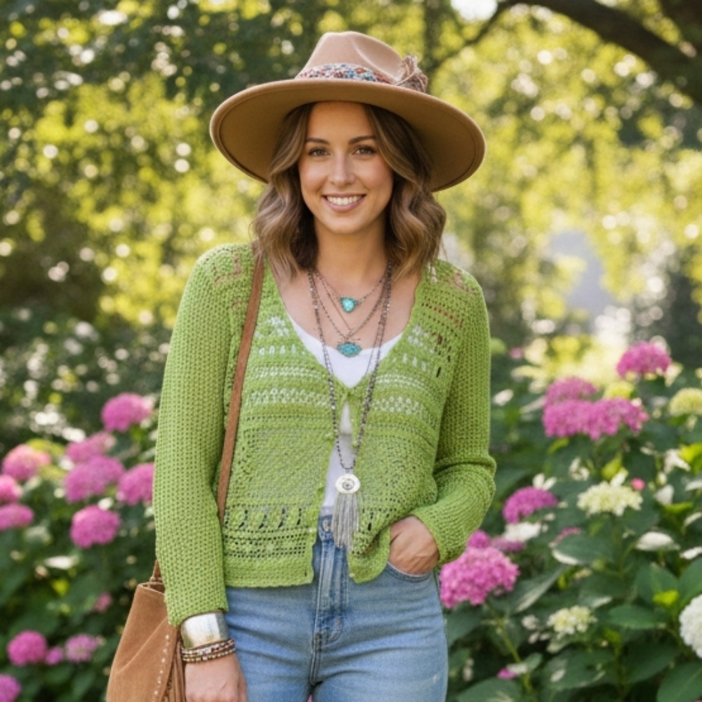 Norton McNaughton Y2K Bohemian Festival Cottagecore Crochet Linen  Knit Cardigan